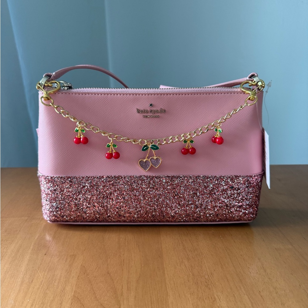 Kate Spade Pink Flash Glitter Bag With Added Cherry Charm